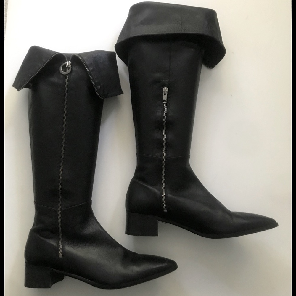Sinela black leather knee high/over the knee boots